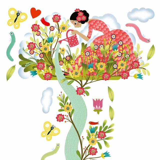 Nalepnice Za Zid, Dečiji Metar Za Merenje Visine - Devojčica Sa Cvećem