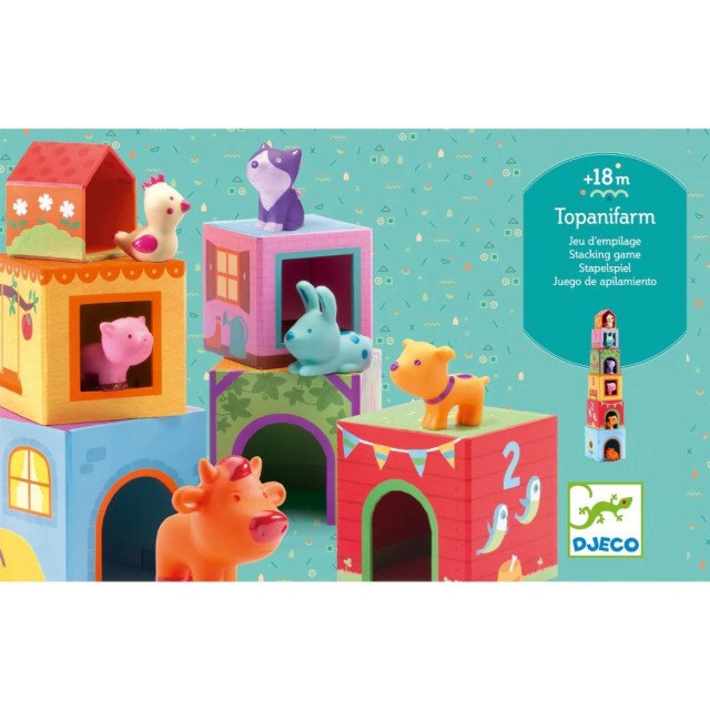 Kartonske kocke za slaganje sa gumenim životinjama, farma