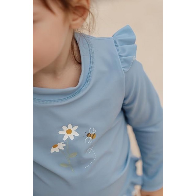 Kupaći, Majica Dugih Rukava Sa Volanima - Blue Daisies