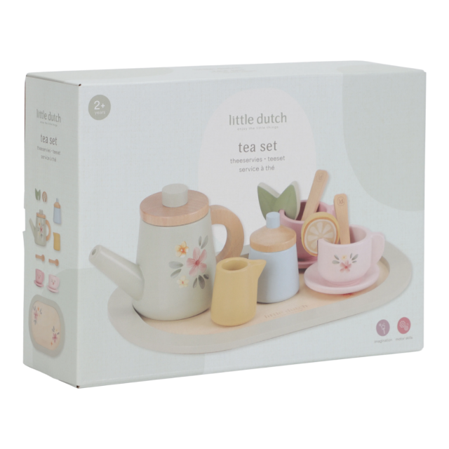 Drveni čajni set u pastelnim bojama