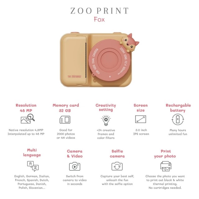 Dečiji Digitalni Fotoaparat Sa Štampom Fotografija - Zoo Print Lisica